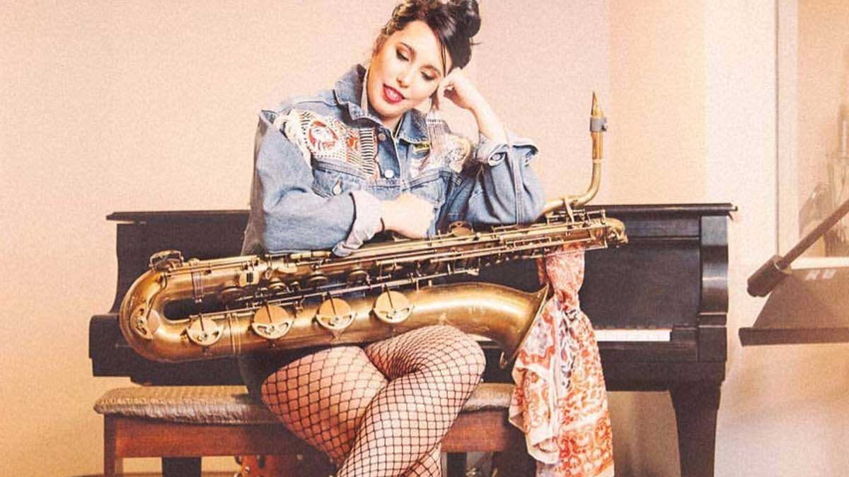 Leah Concialdi with P. Mauriat baritone saxophone